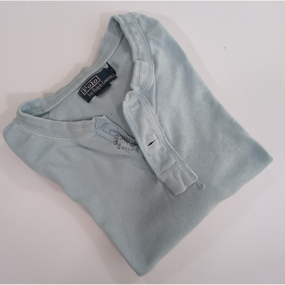 Rare VTG Polo by Ralph Lauren Heritage Stamp Patch Henley Men's XXL Light Blue